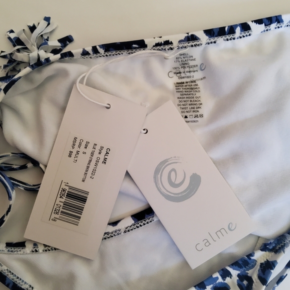 Calme By Johnny Was Blue Tiger String Bikini Swimsut Bottom Sizs S New - Picture 14 of 16